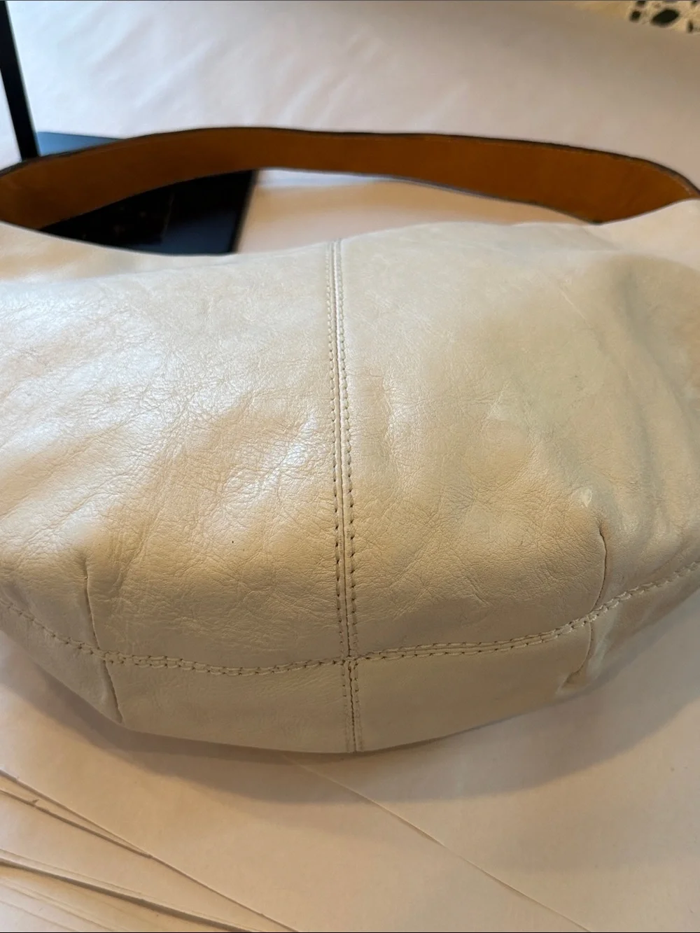 Michael Kors Cream Leather Hobo Bag with Brown Strap Vintage Gold hardware